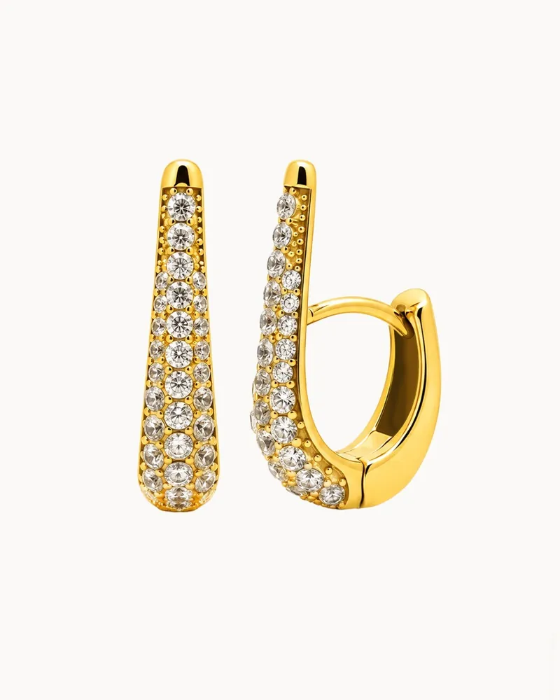 Gold-tone hoop earrings set with clear stones