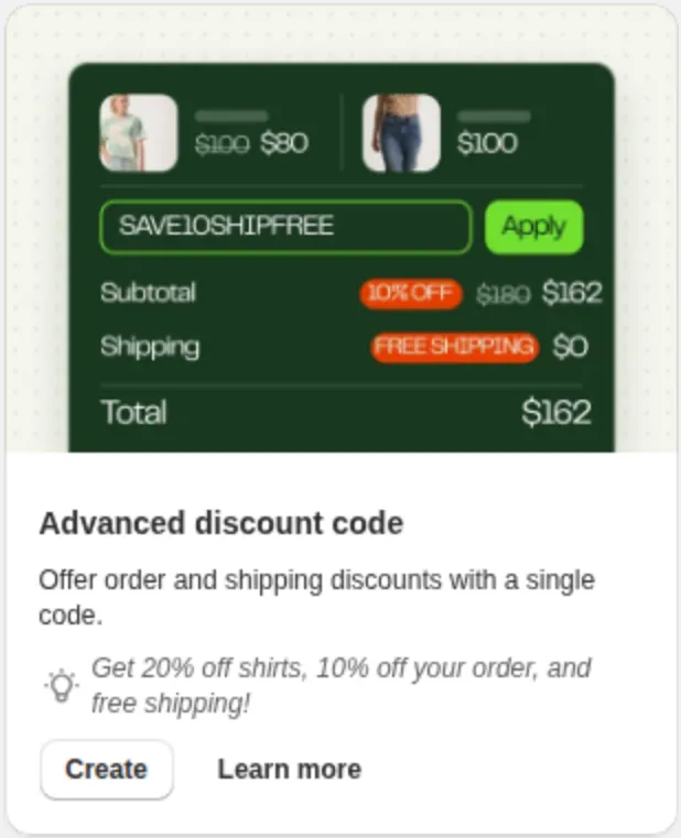 Screenshot: Advanced discount code: product, order and shipping discounts in one code
