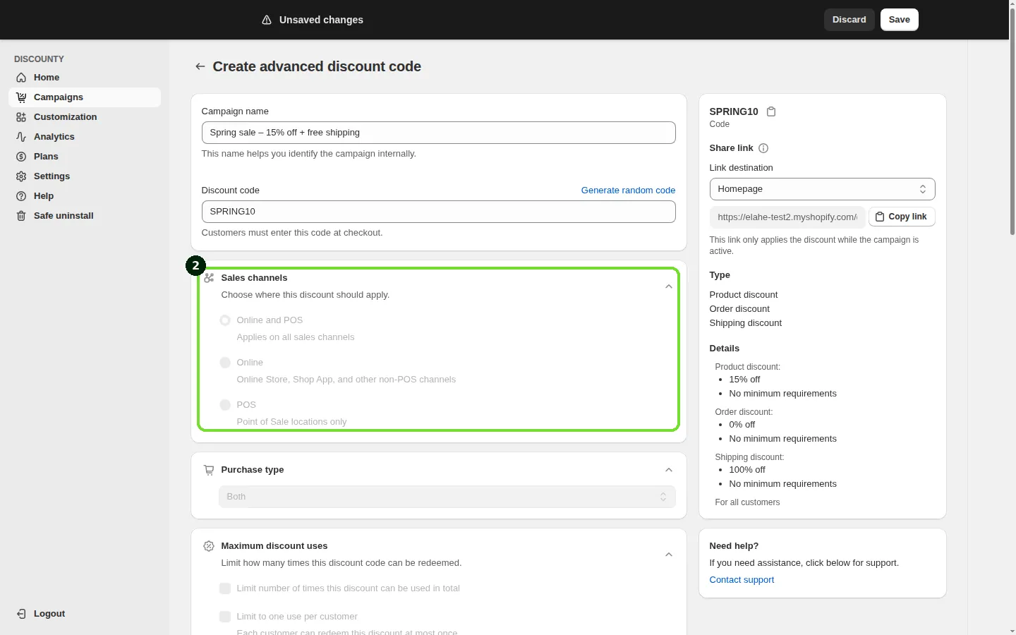 Screenshot: Step 2: Choose the Sales channels