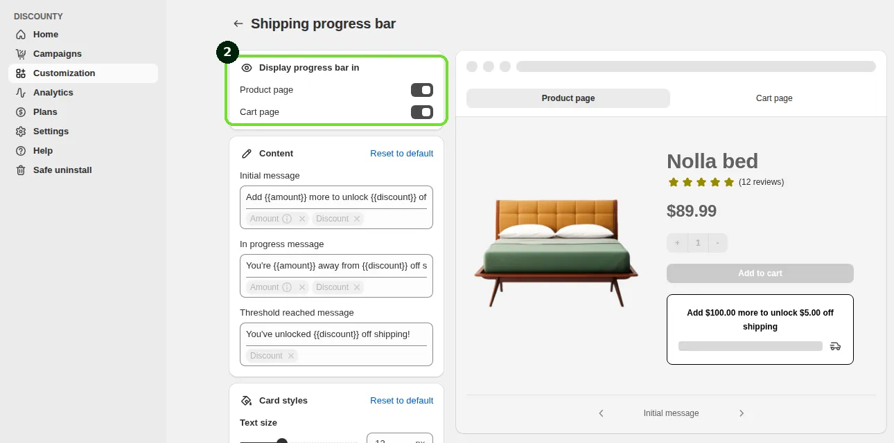 Screenshot: Step 2: Choose where the bar appears