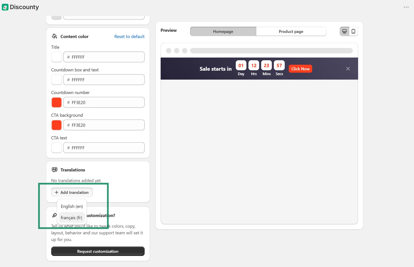 Screenshot: How to translate a widget