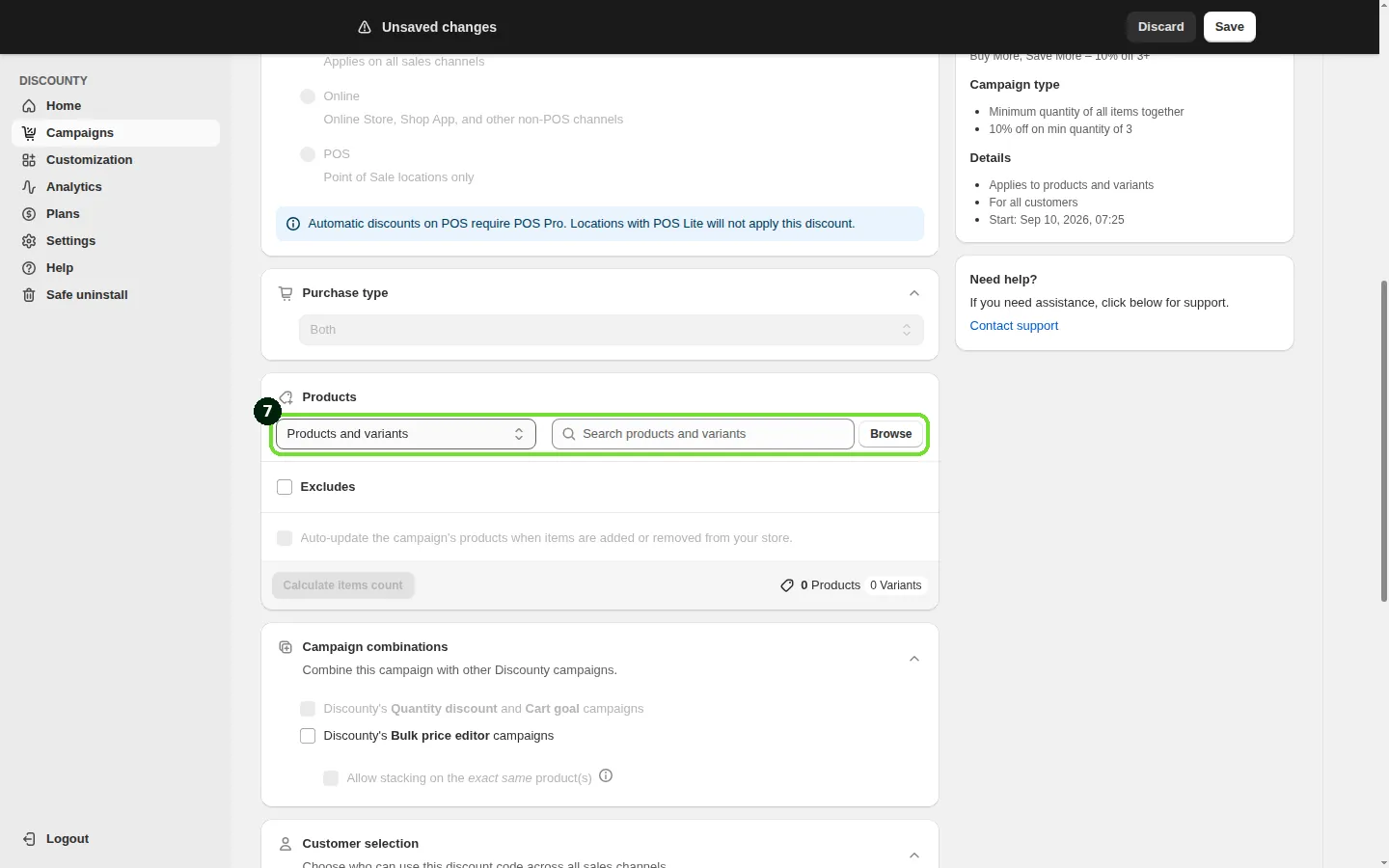 Screenshot: Step 7: Select the products