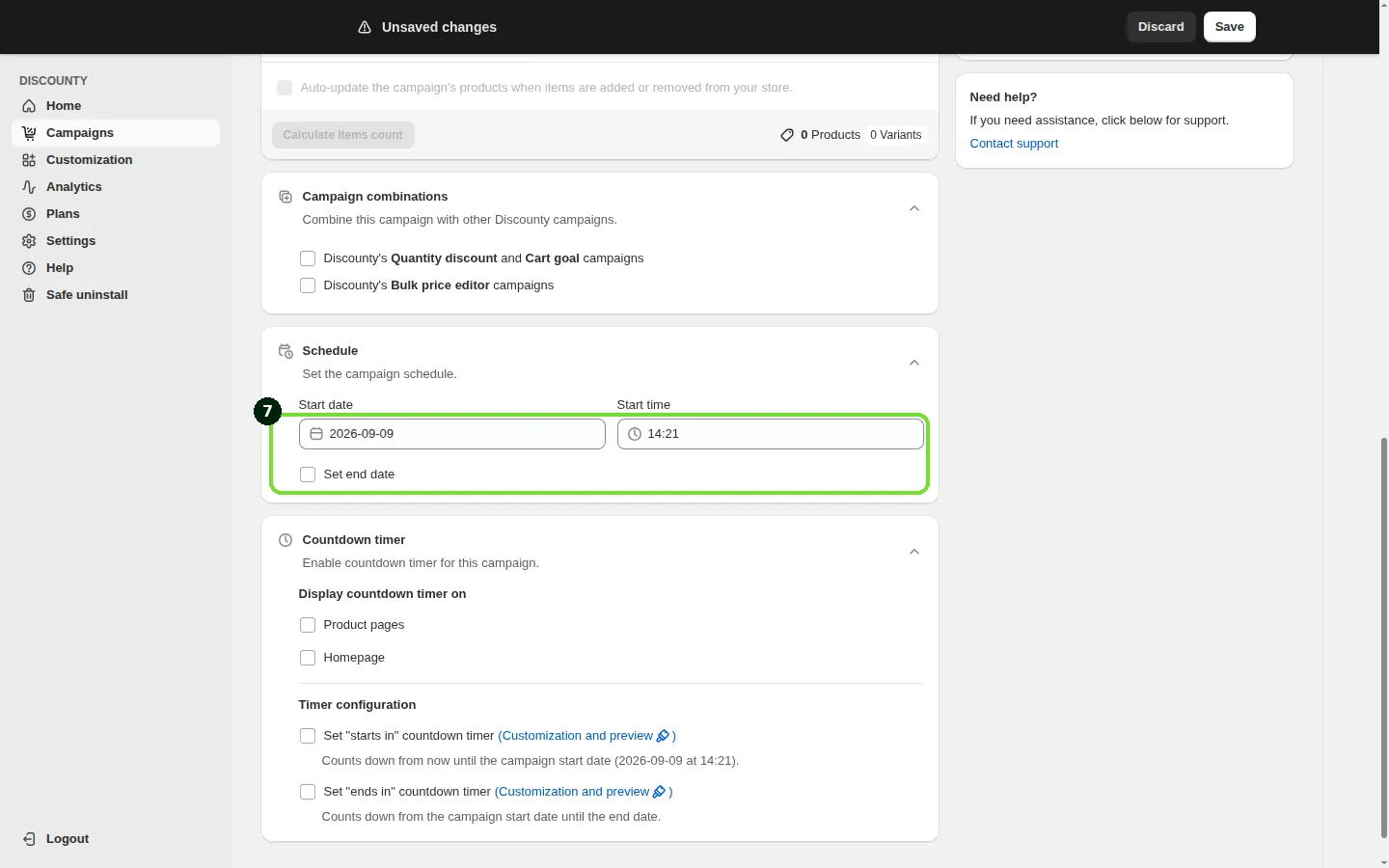 Screenshot: Step 7: Set the schedule