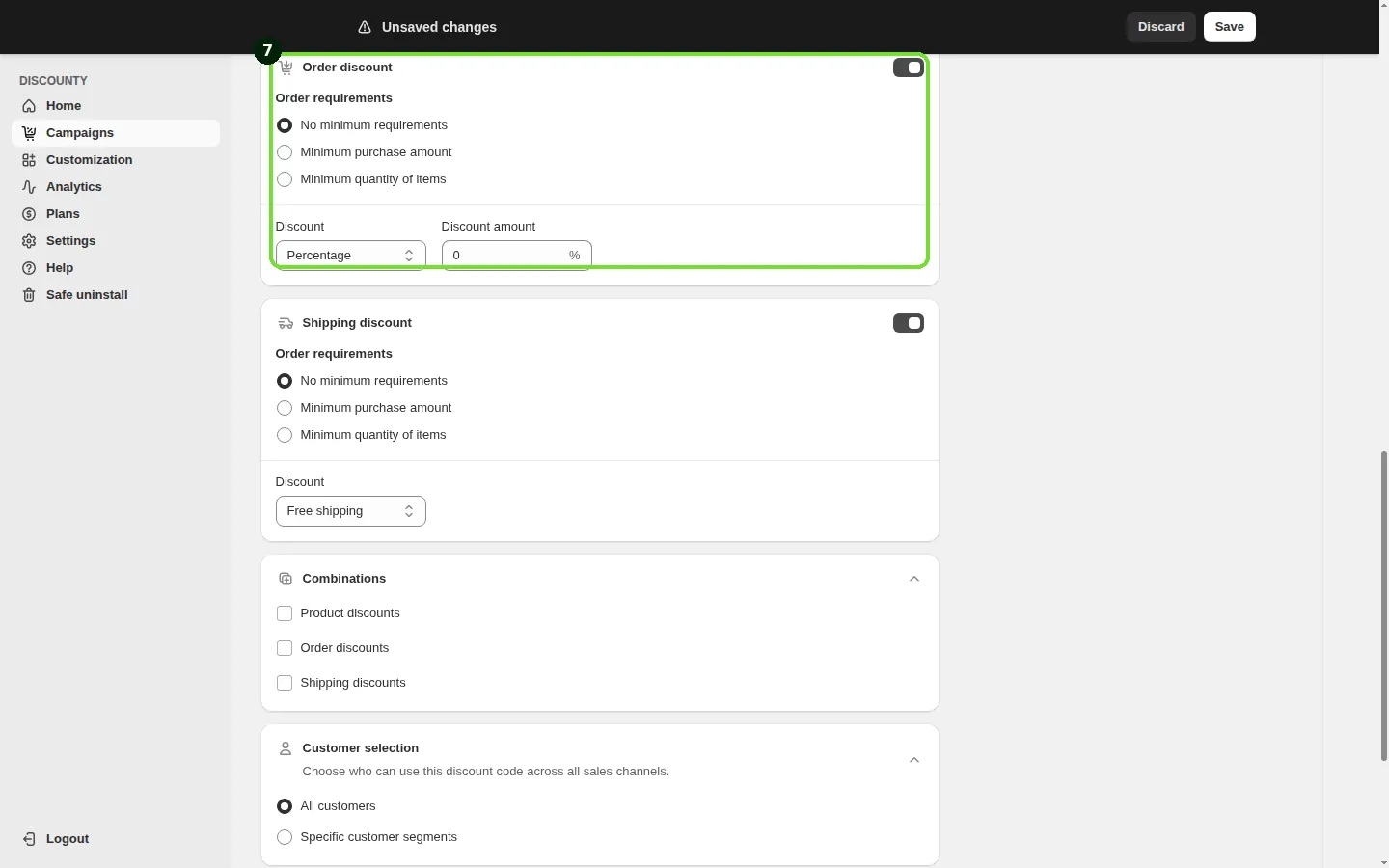 Screenshot: Step 7: Set up the Order discount