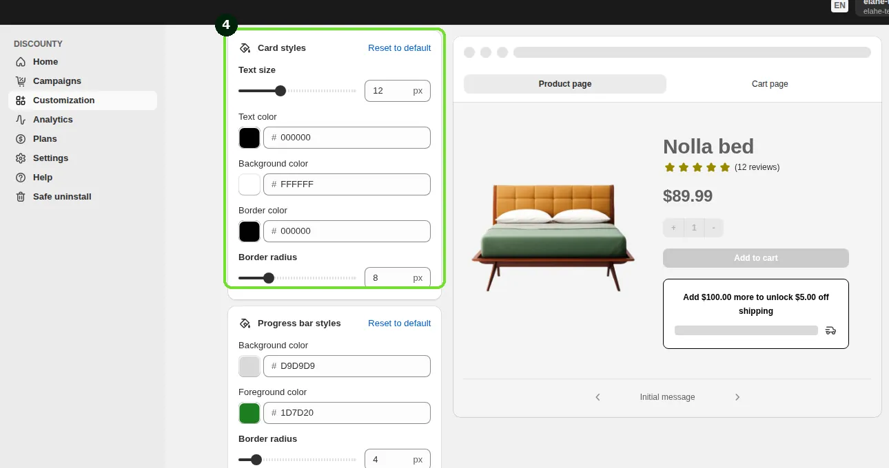 Screenshot: Step 4: Style the card and the bar