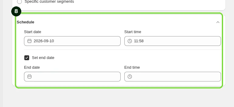 Screenshot: Step 9: Set the schedule