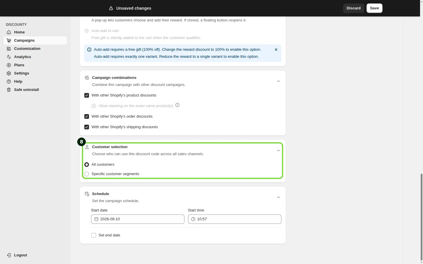 Screenshot: Step 8: Choose who can use the discount