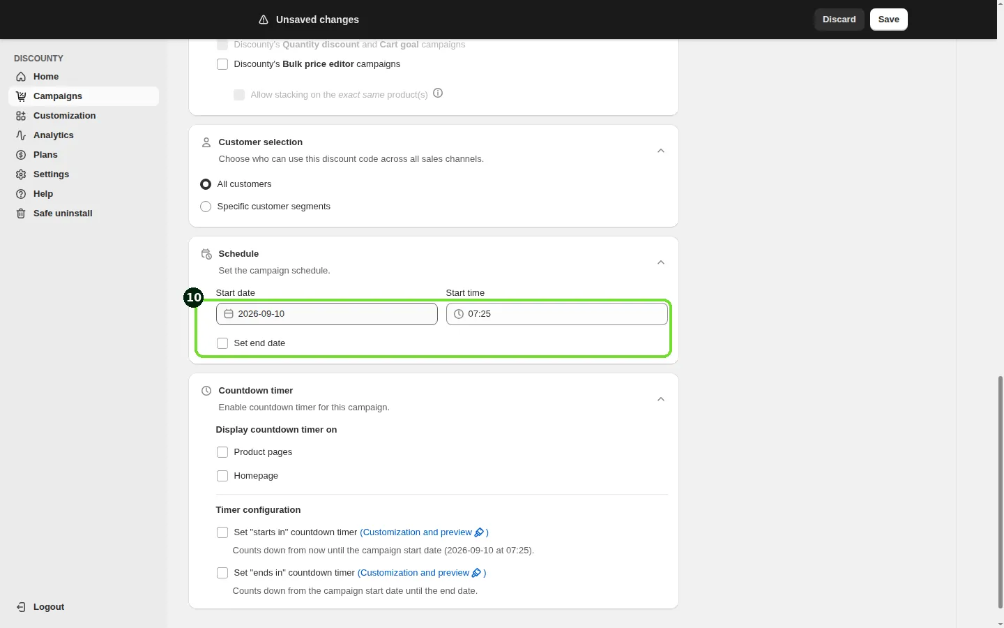 Screenshot: Step 10: Set the schedule