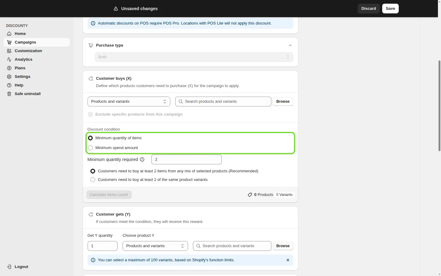 Screenshot: Step 4: Set up "Customer buys (X)"