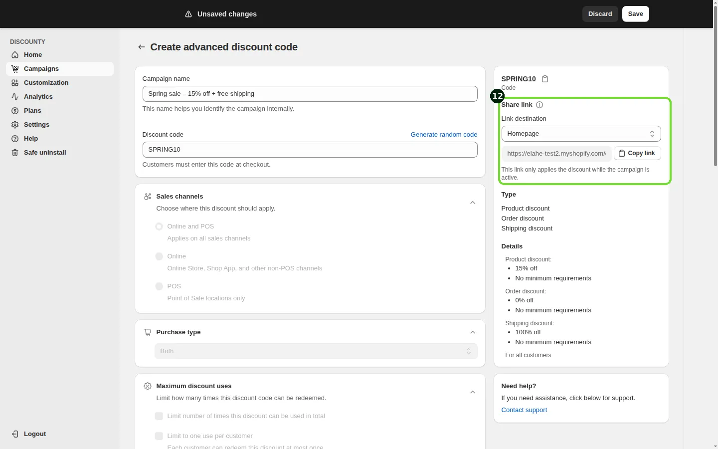 Screenshot: Step 12: Check the summary, share the link, and save
