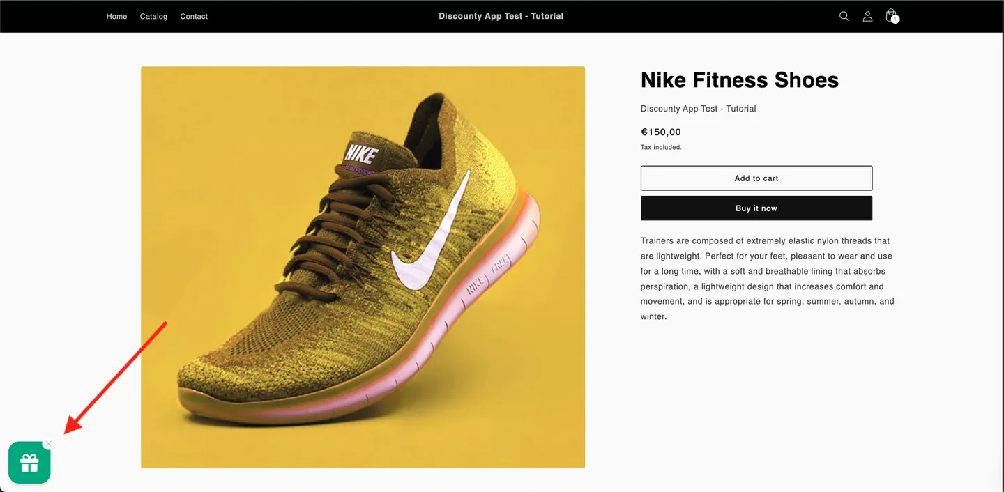 Screenshot: Closing the pop-up and the floating button