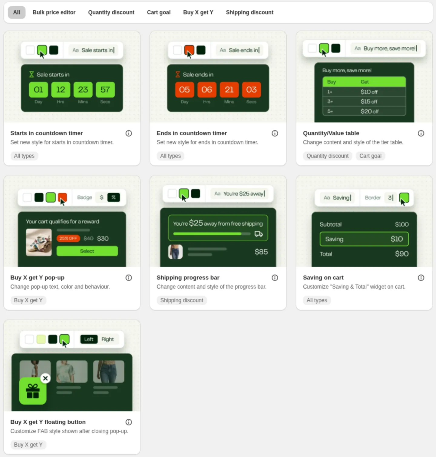 Screenshot: Storefront widgets