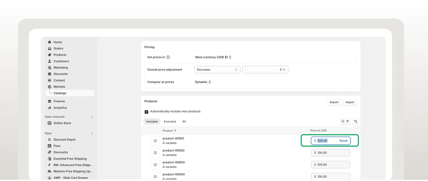 Screenshot: Newer Markets settings