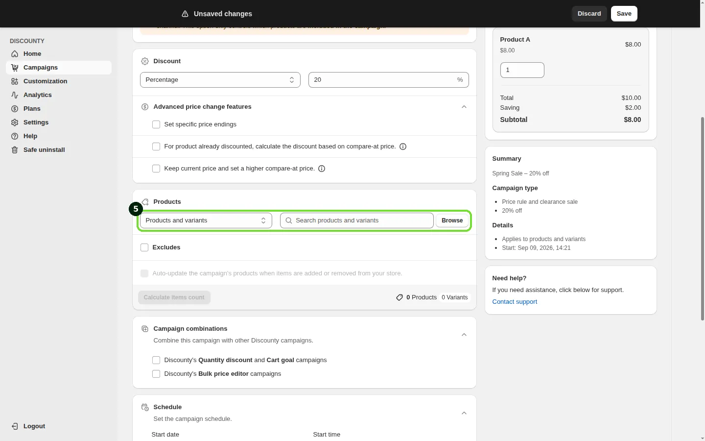 Screenshot: Step 5: Select the products