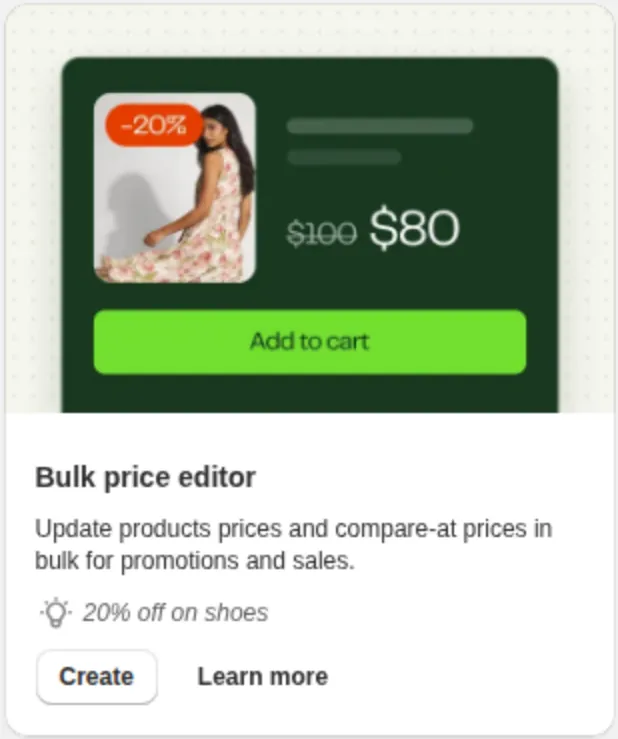Screenshot: Bulk price editor: change product prices directly