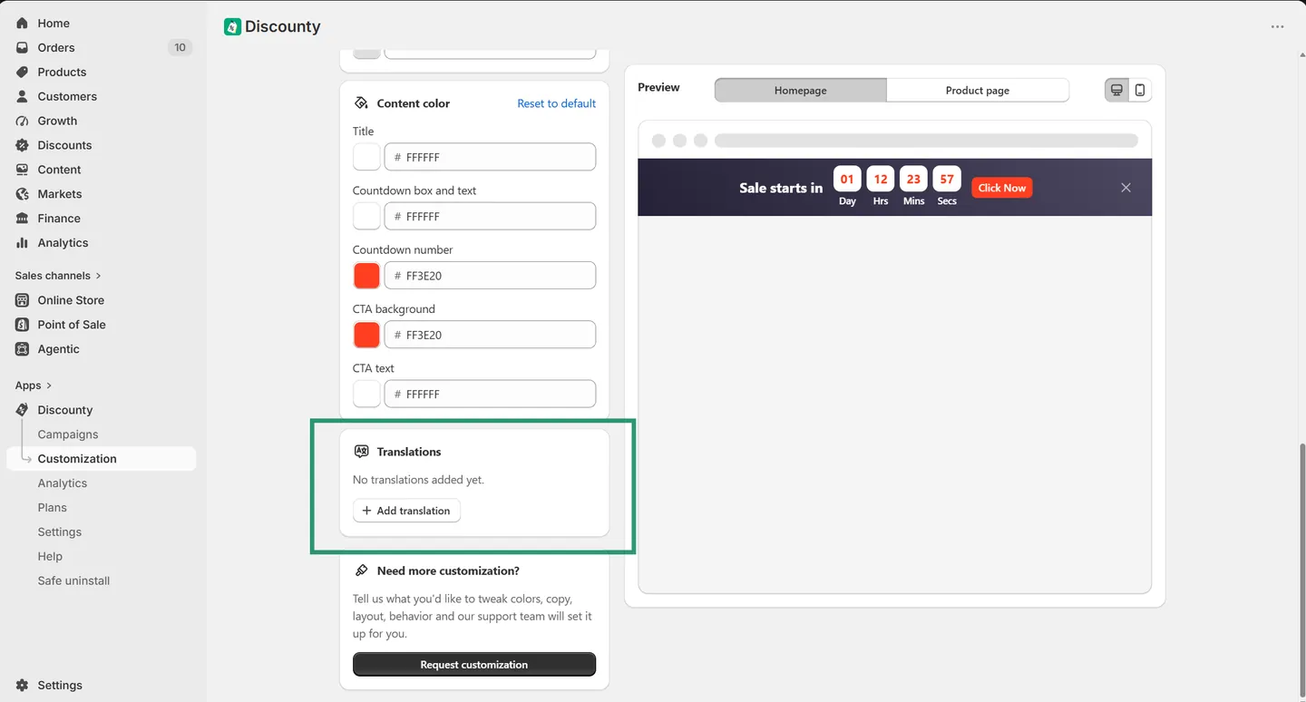 Screenshot: Where to find translations