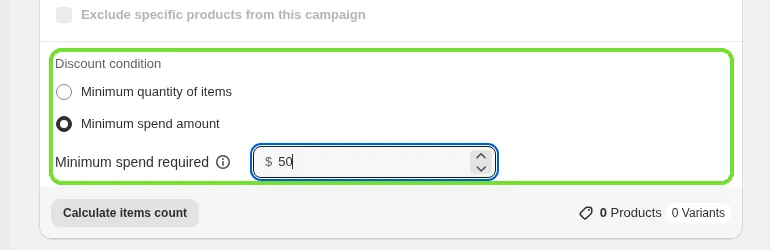 Screenshot: Set up a Spend X get Y campaign
