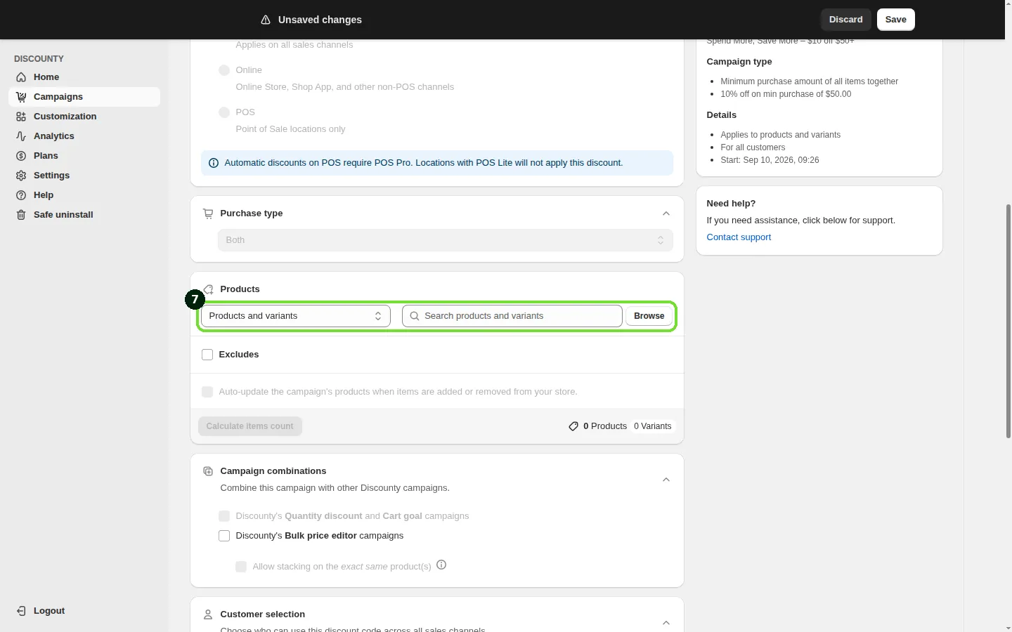 Screenshot: Step 7: Select the products