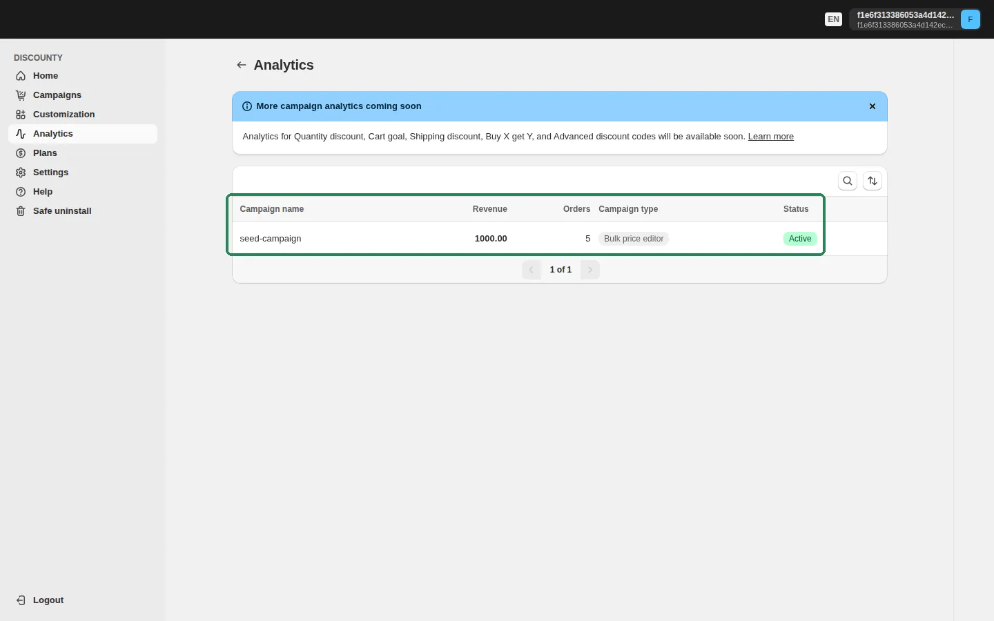 Screenshot: Which campaigns have an Analytics page today?