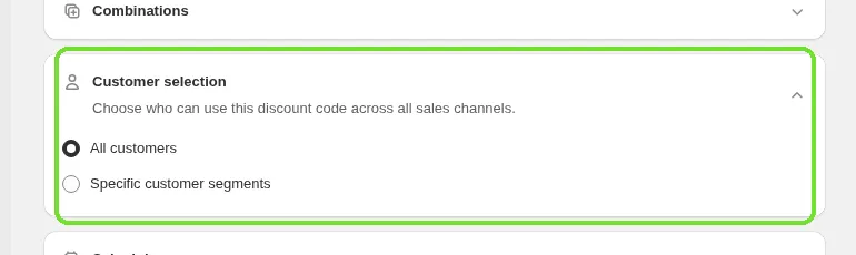 Screenshot: The two options in Customer selection