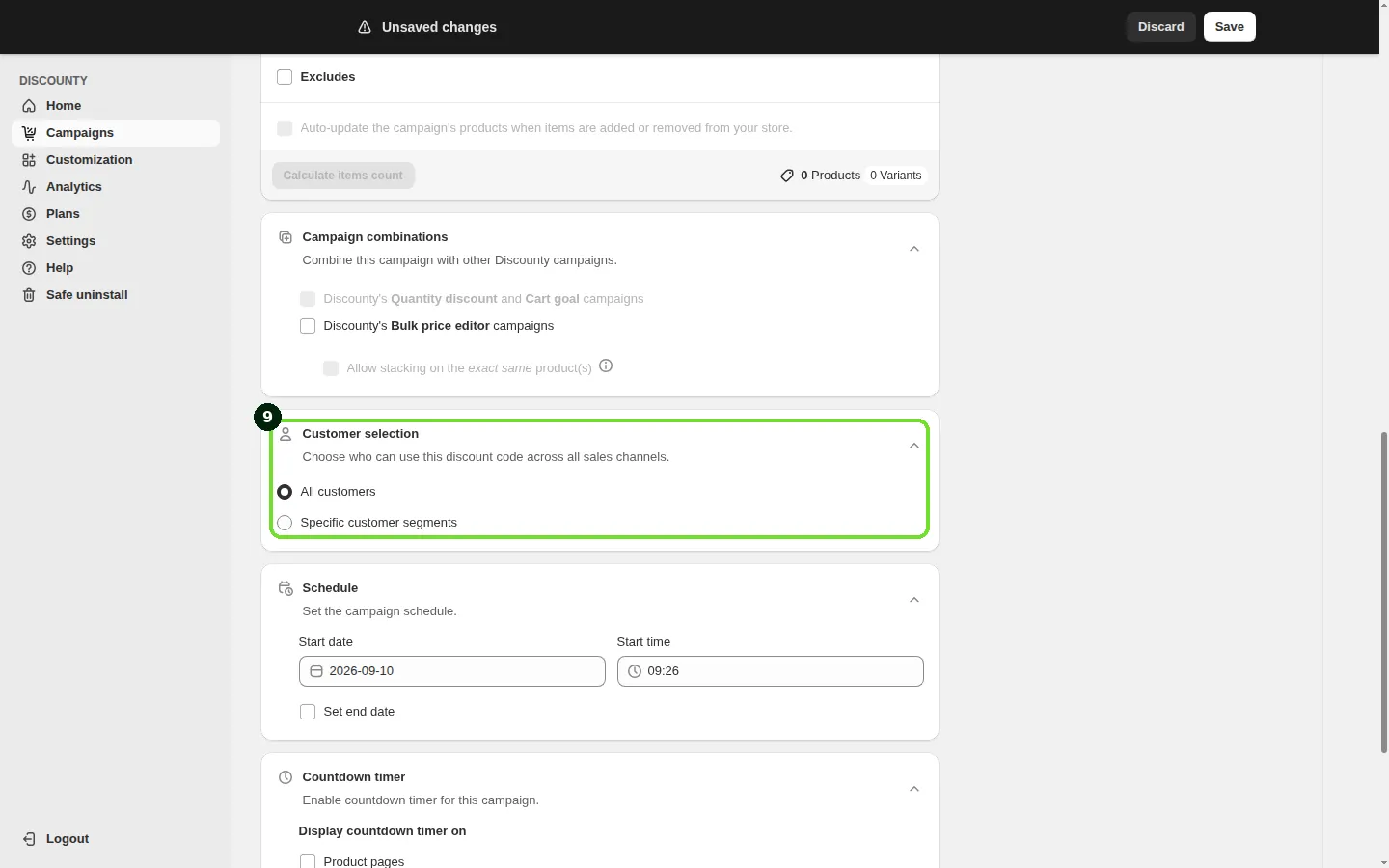 Screenshot: Step 9: Choose who can use the discount