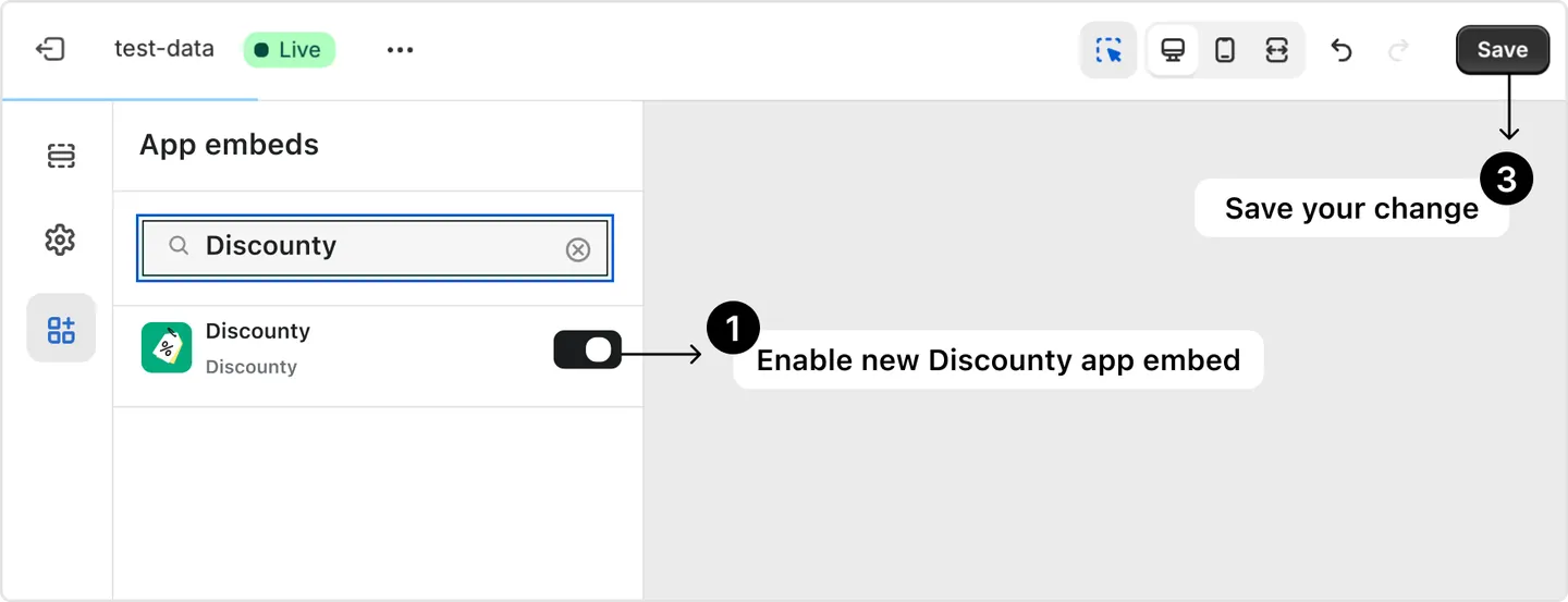 Screenshot: Step 2: Enable the app embed in your theme.