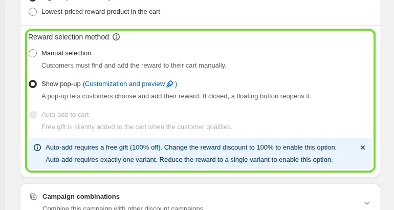 Screenshot: Turn on the pop-up