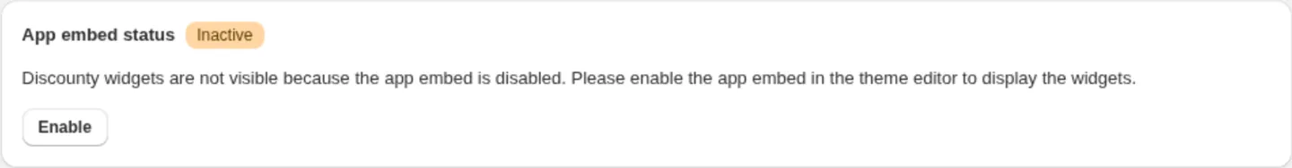 Screenshot: Enable the Discounty app embed