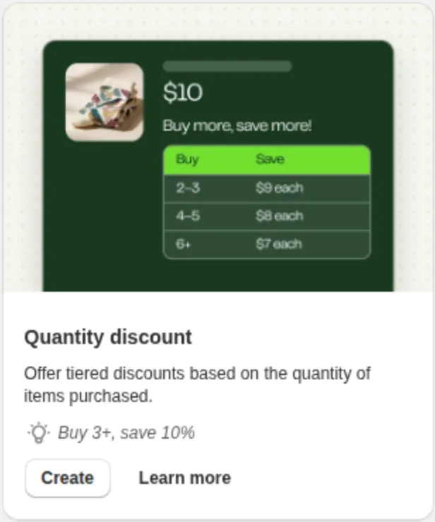 Screenshot: Quantity discount: reward customers for buying more items