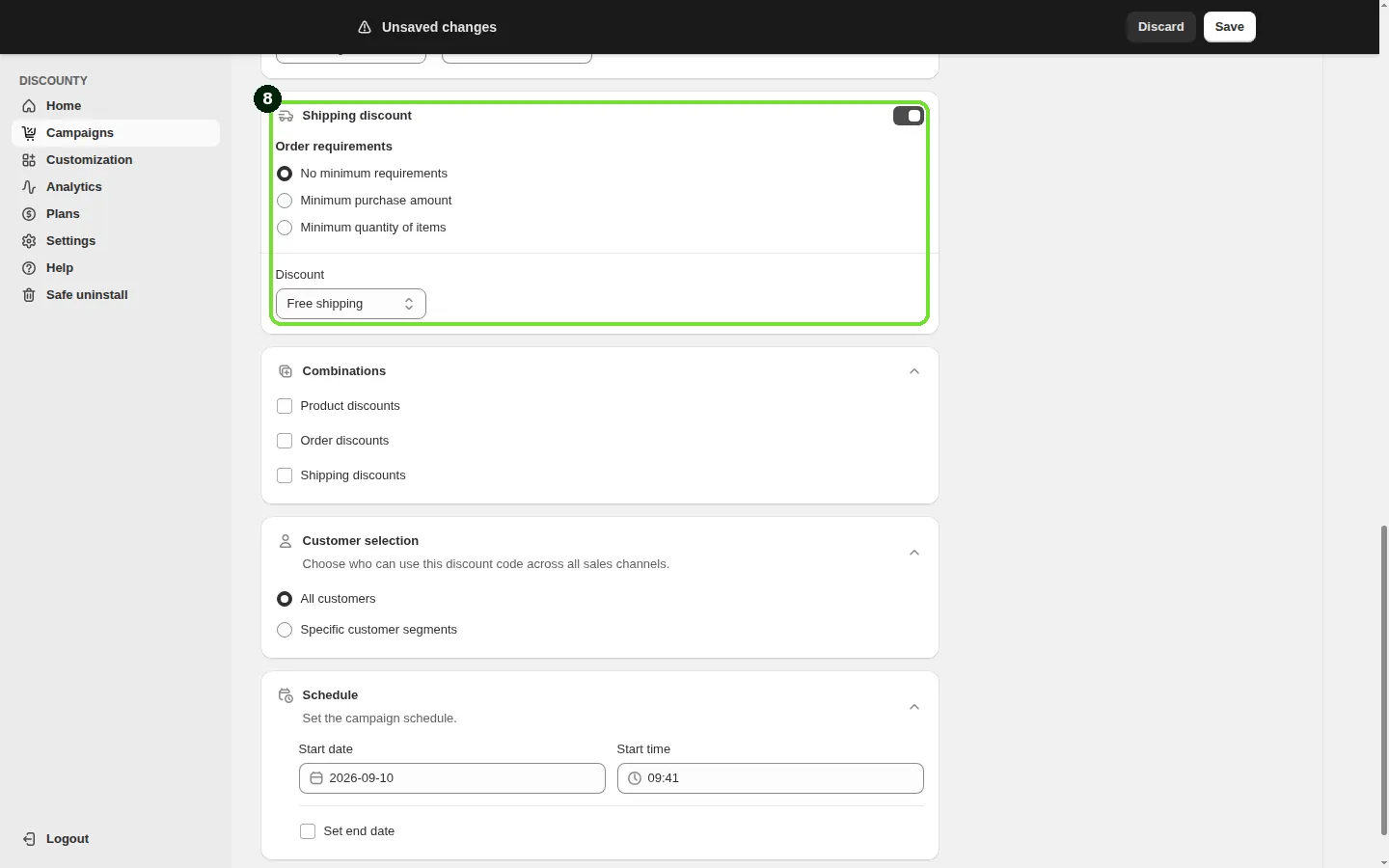 Screenshot: Step 8: Set up the Shipping discount