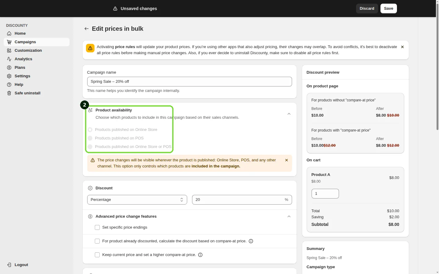 Screenshot: Step 2: Set the Product availability