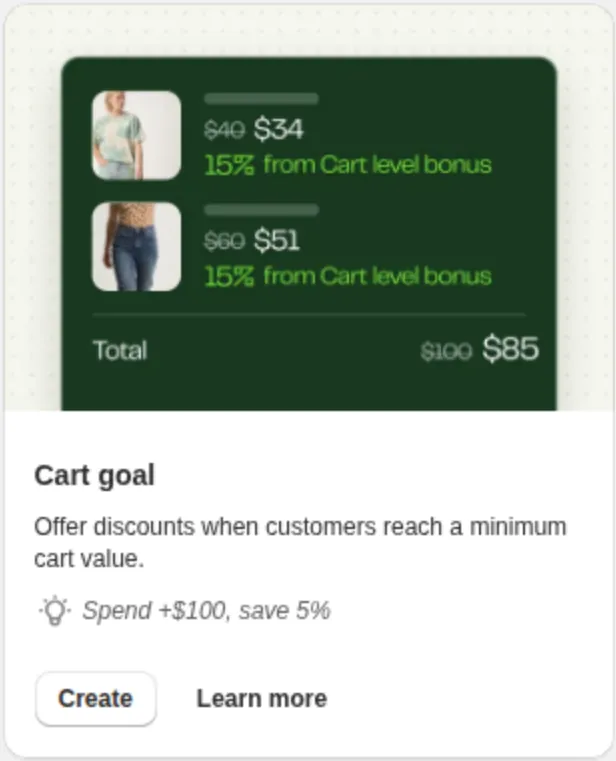 Screenshot: Cart goal: reward customers for spending more