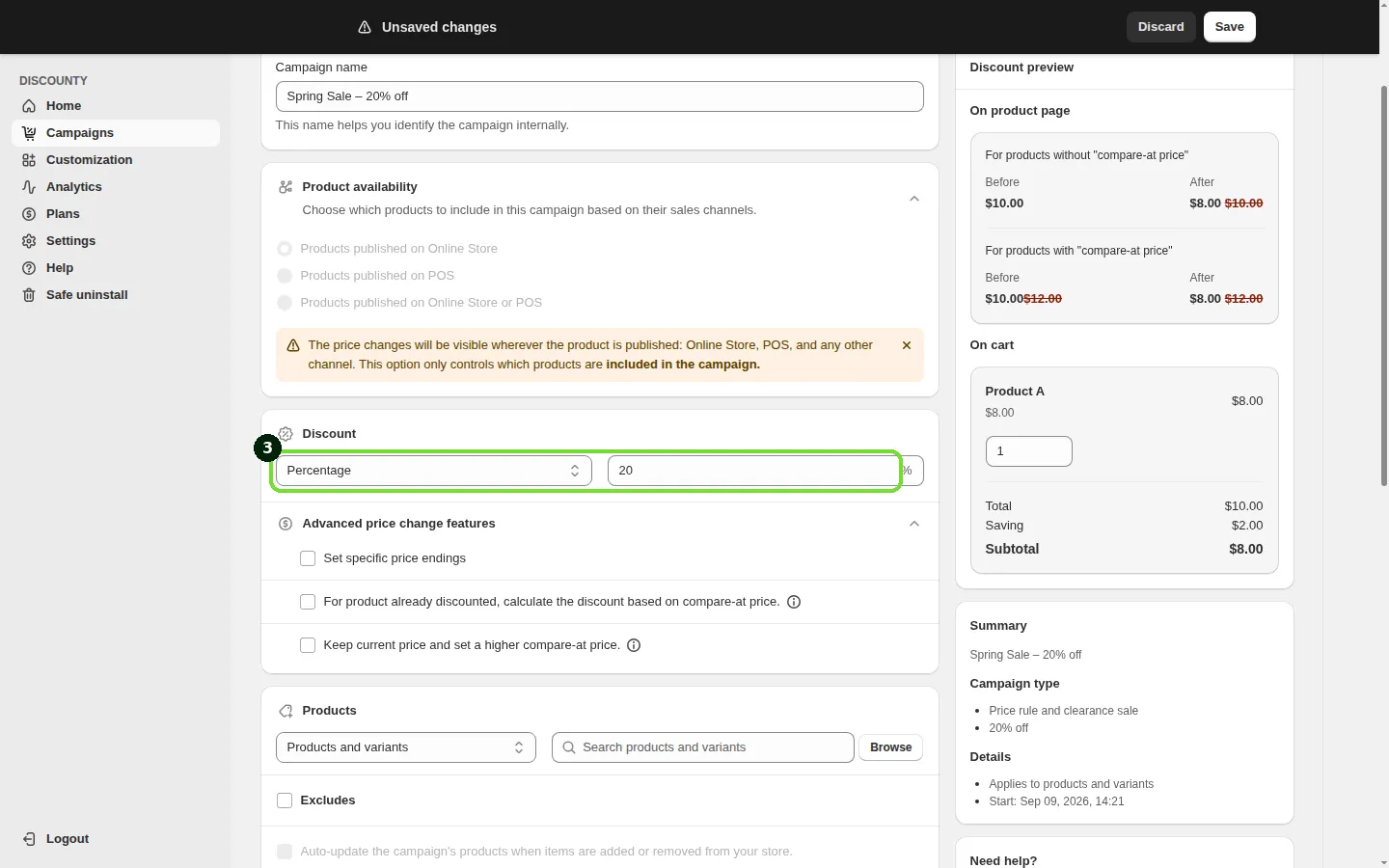 Screenshot: Step 3: Choose the discount type and amount