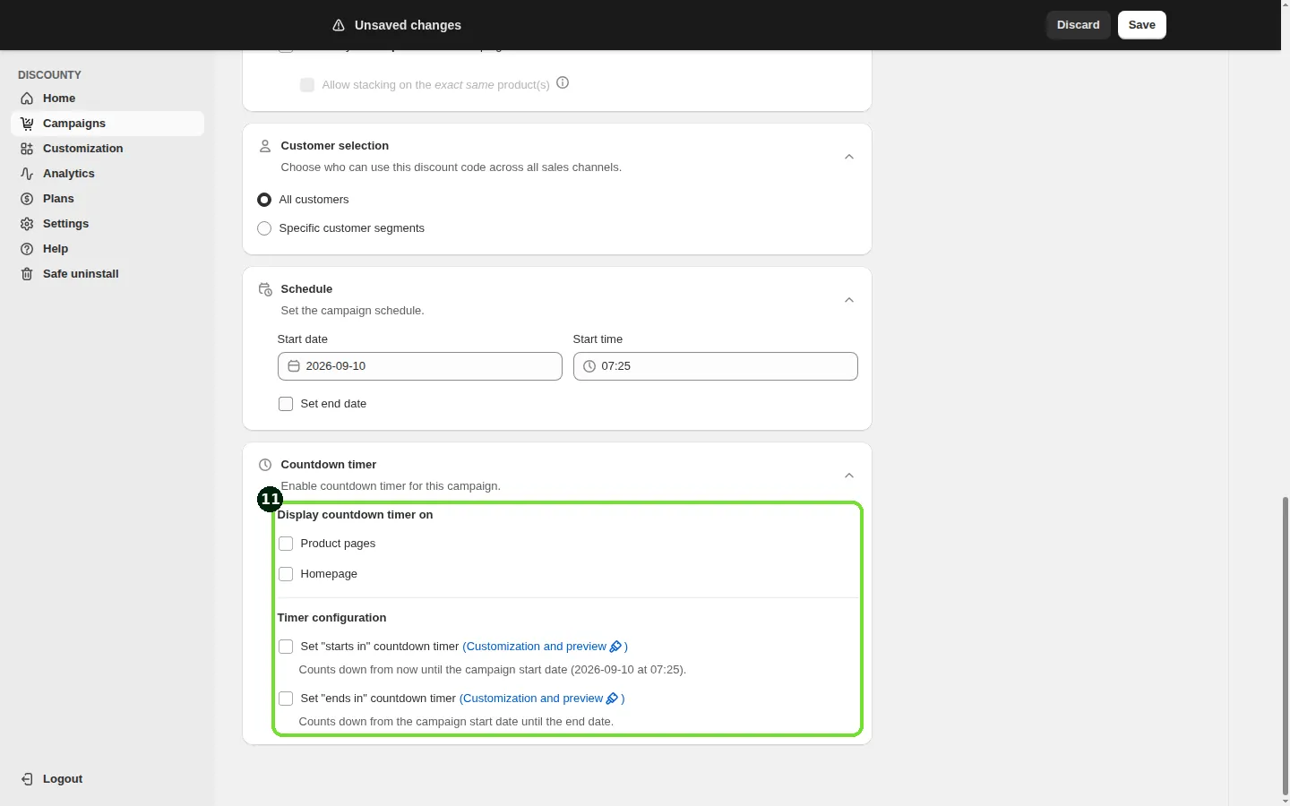 Screenshot: Step 11: Add a countdown timer (optional)