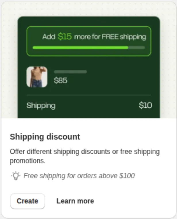 Screenshot: Shipping discount: free or reduced shipping