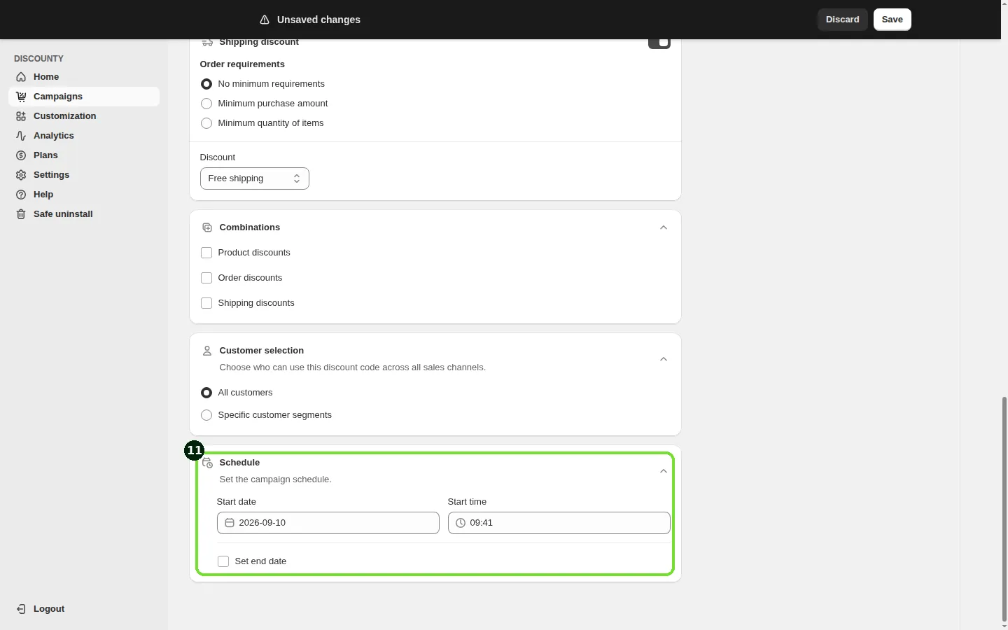 Screenshot: Step 11: Set the schedule