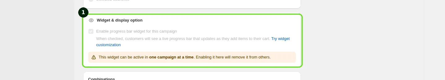 Screenshot: Step 1: Turn on the progress bar in your Shipping discount campaign