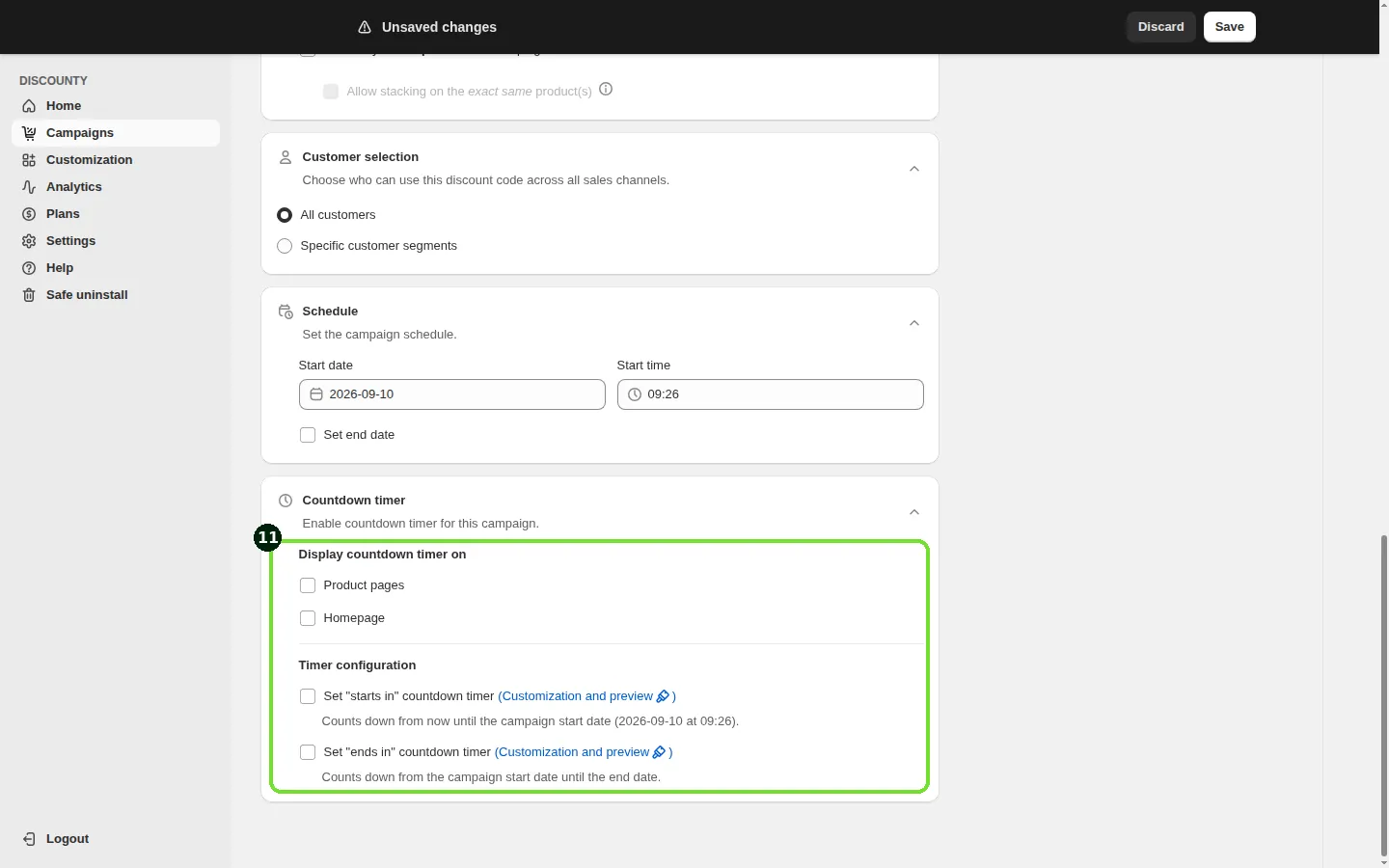Screenshot: Step 11: Add a countdown timer (optional)