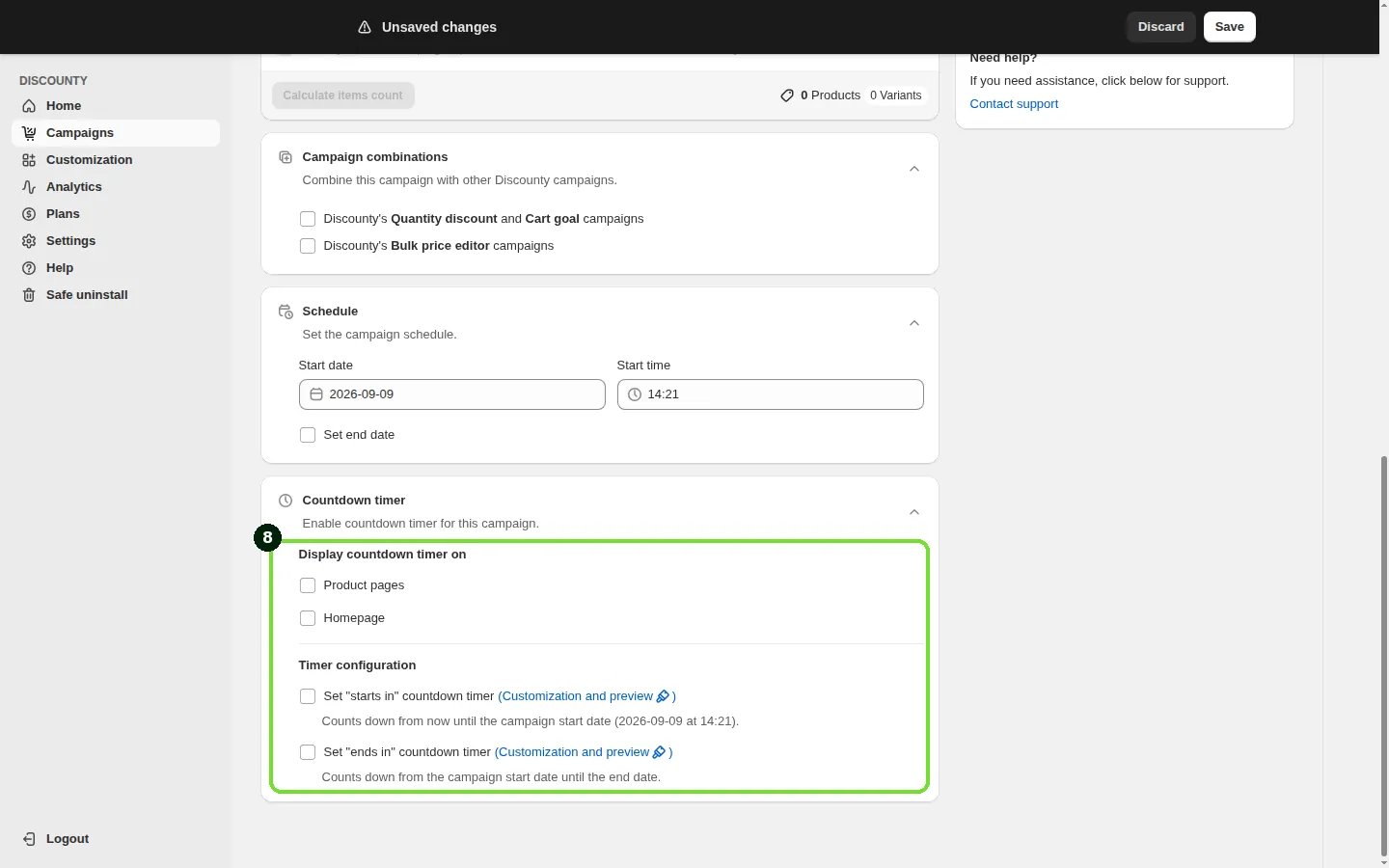 Screenshot: Step 8: Add a countdown timer (optional)
