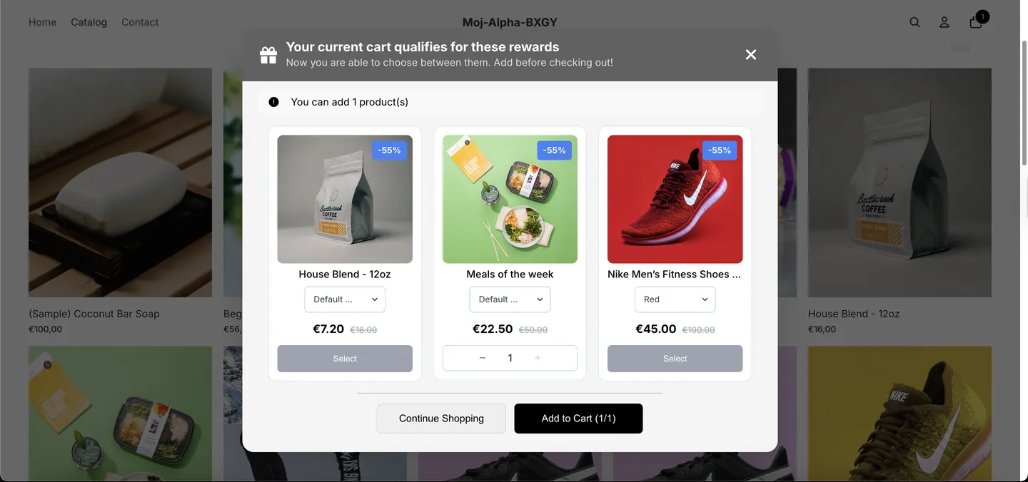 Screenshot: Reward limits