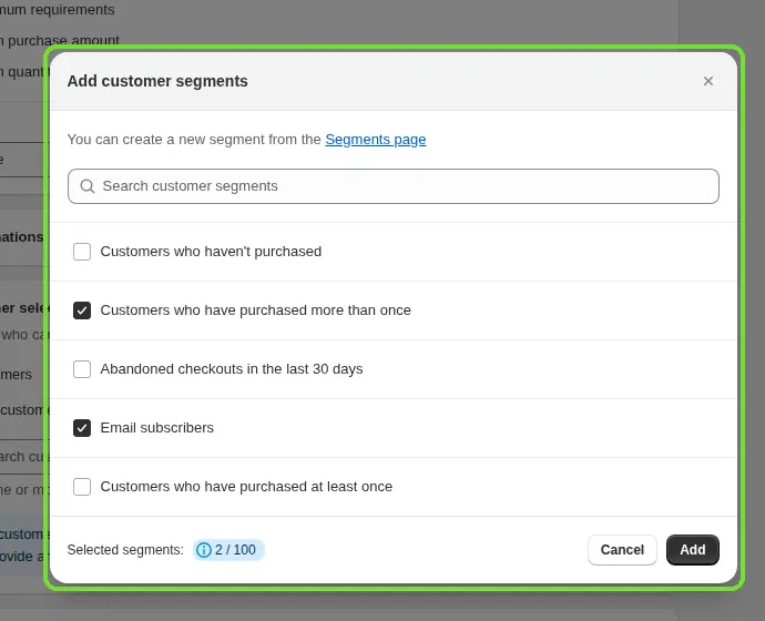 Screenshot: How to select segments