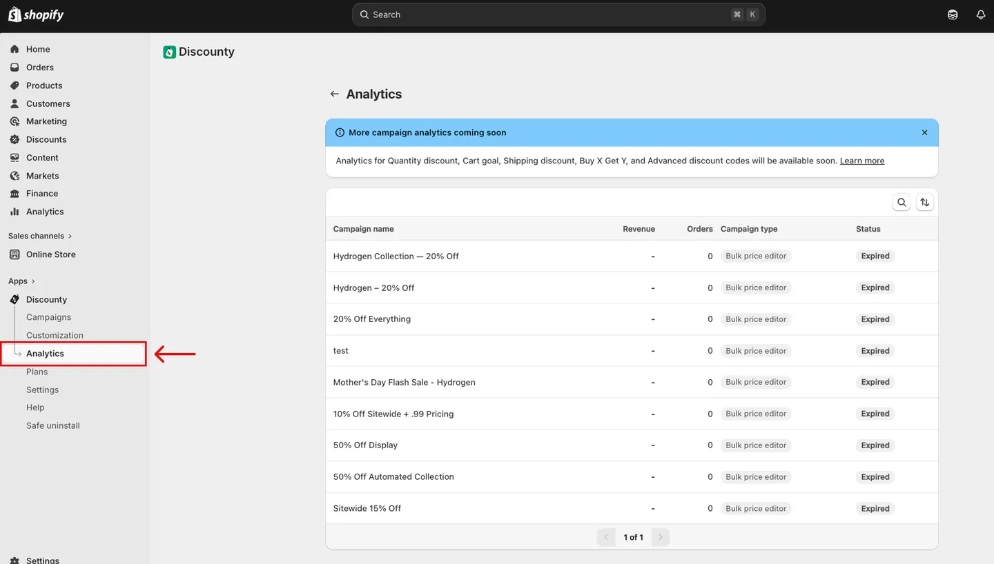 Screenshot: How to open Analytics