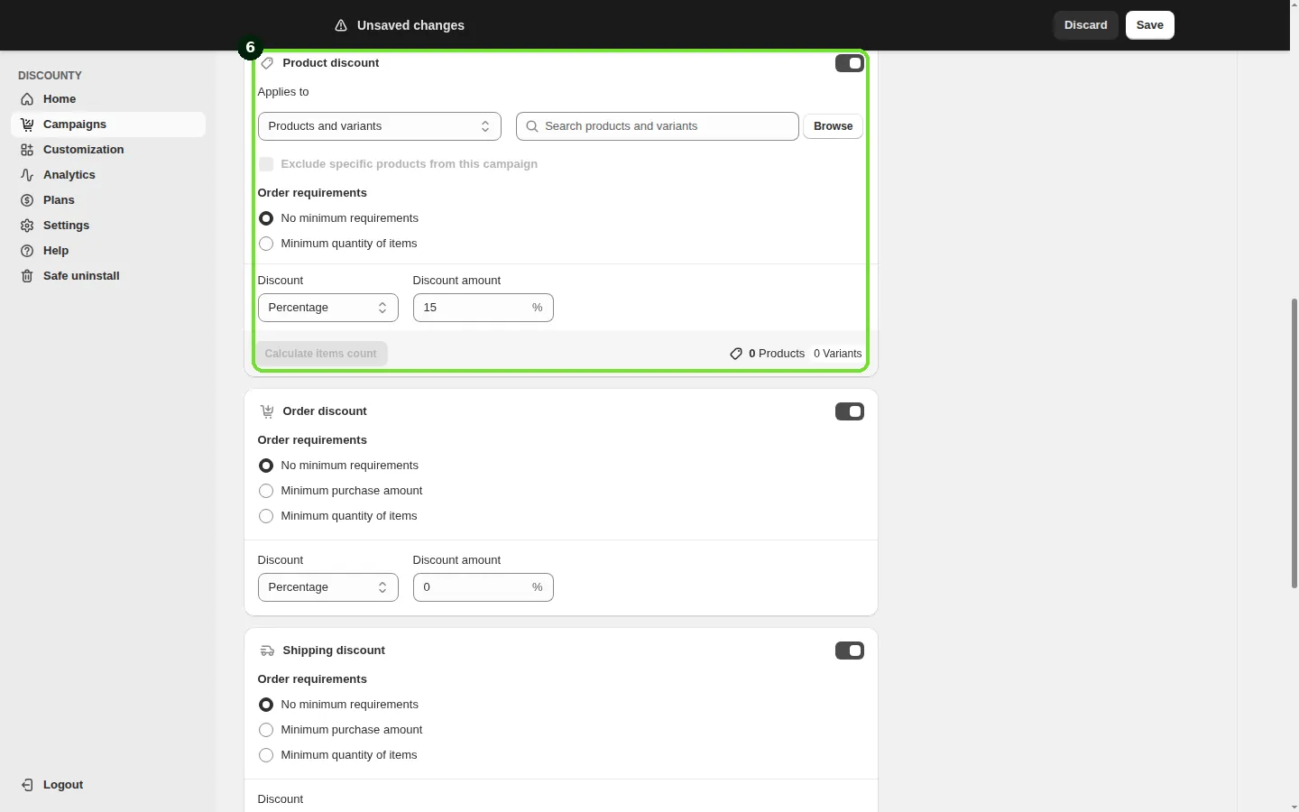 Screenshot: Step 6: Set up the Product discount