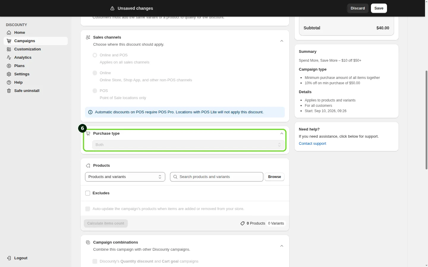 Screenshot: Step 6: Choose the Purchase type