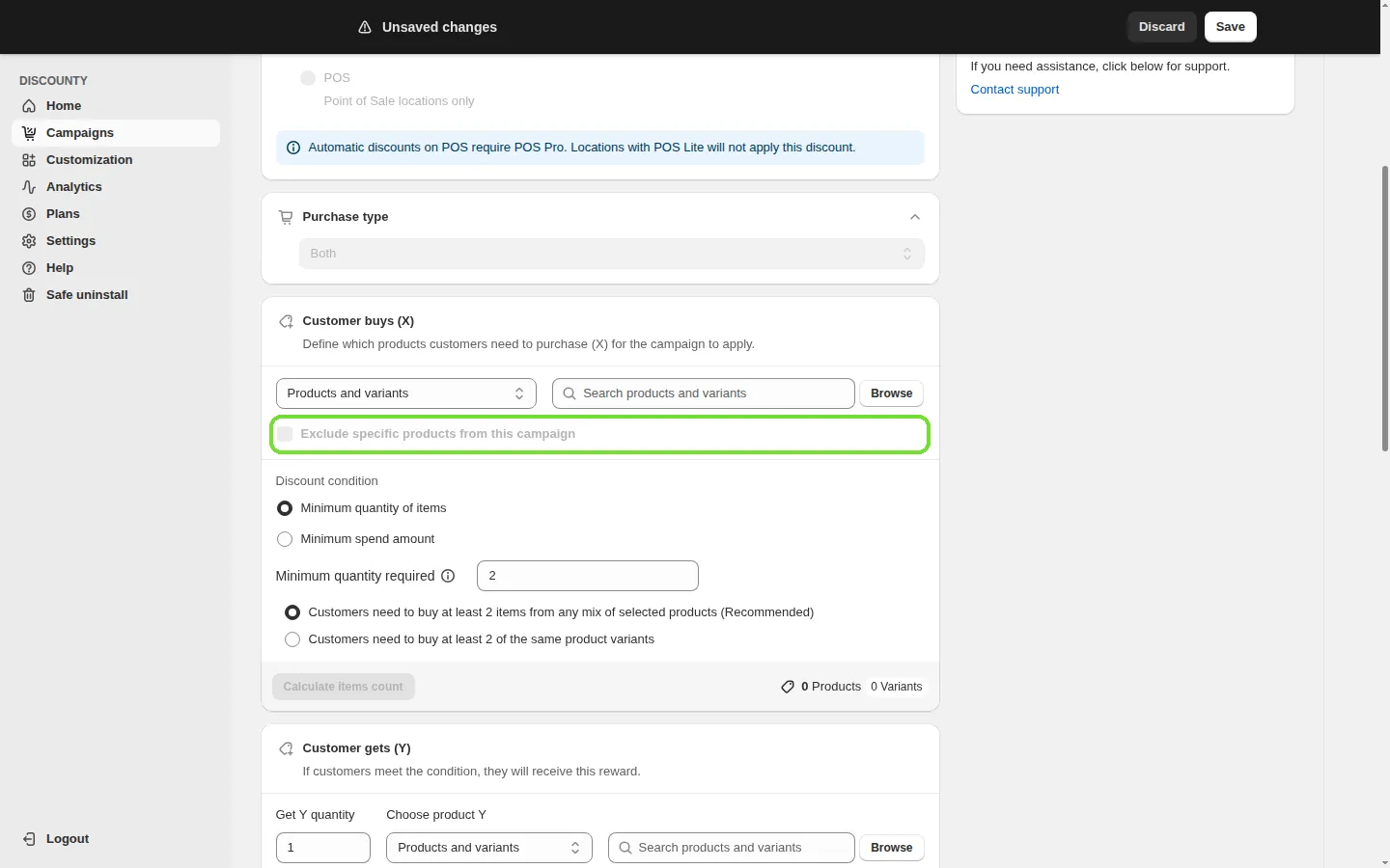 Screenshot: Step 4: Set up "Customer buys (X)"