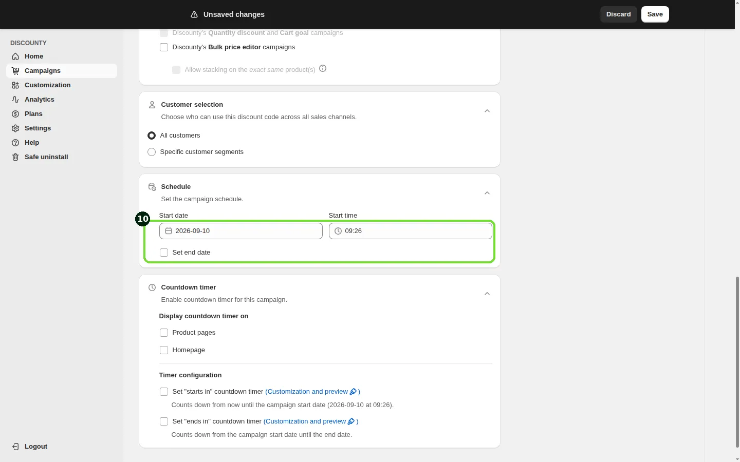 Screenshot: Step 10: Set the schedule