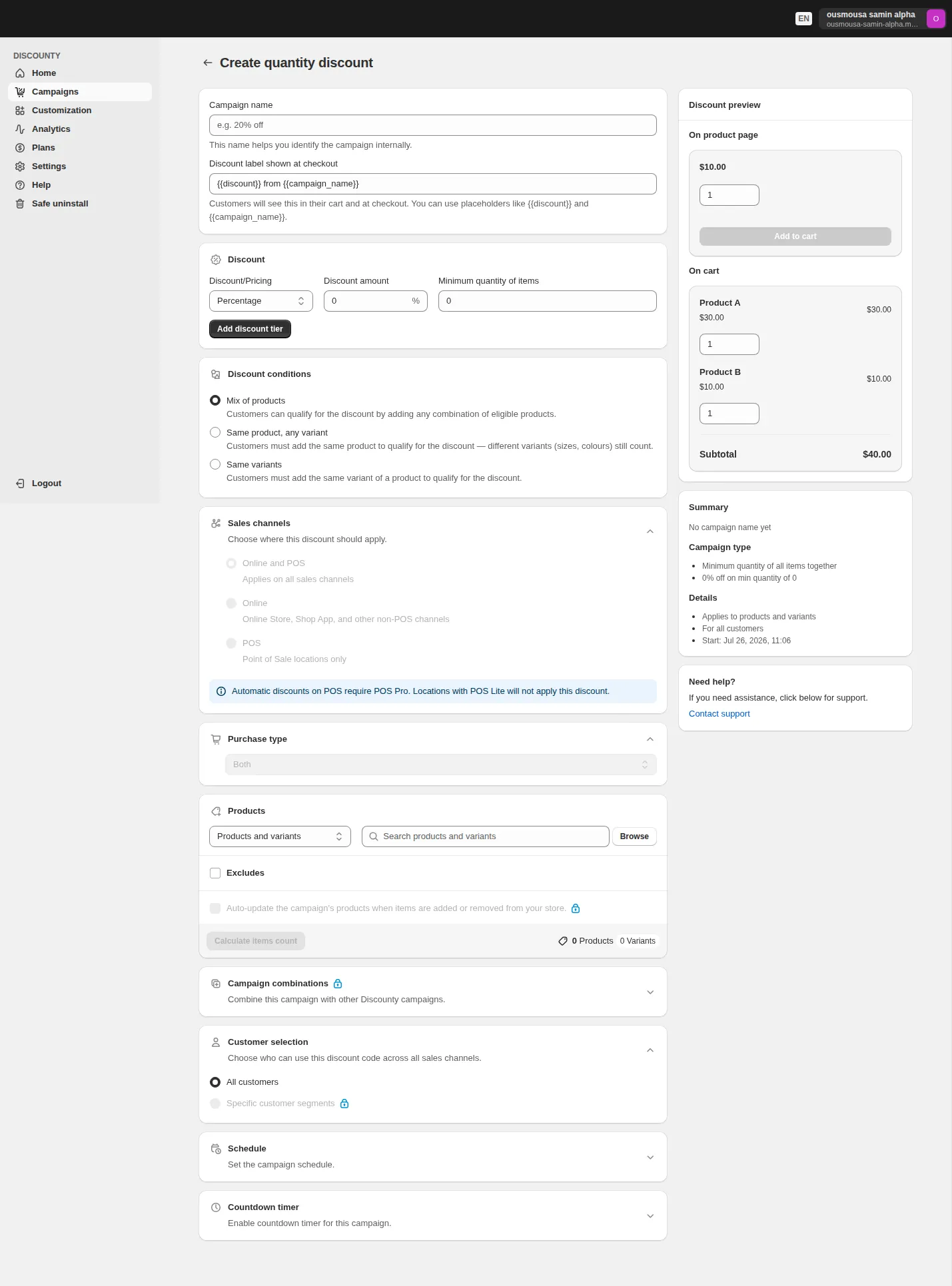 Screenshot: Step 4: Set the Discount conditions
