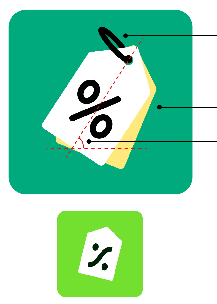 The old icon with the changes marked, and the new icon below it