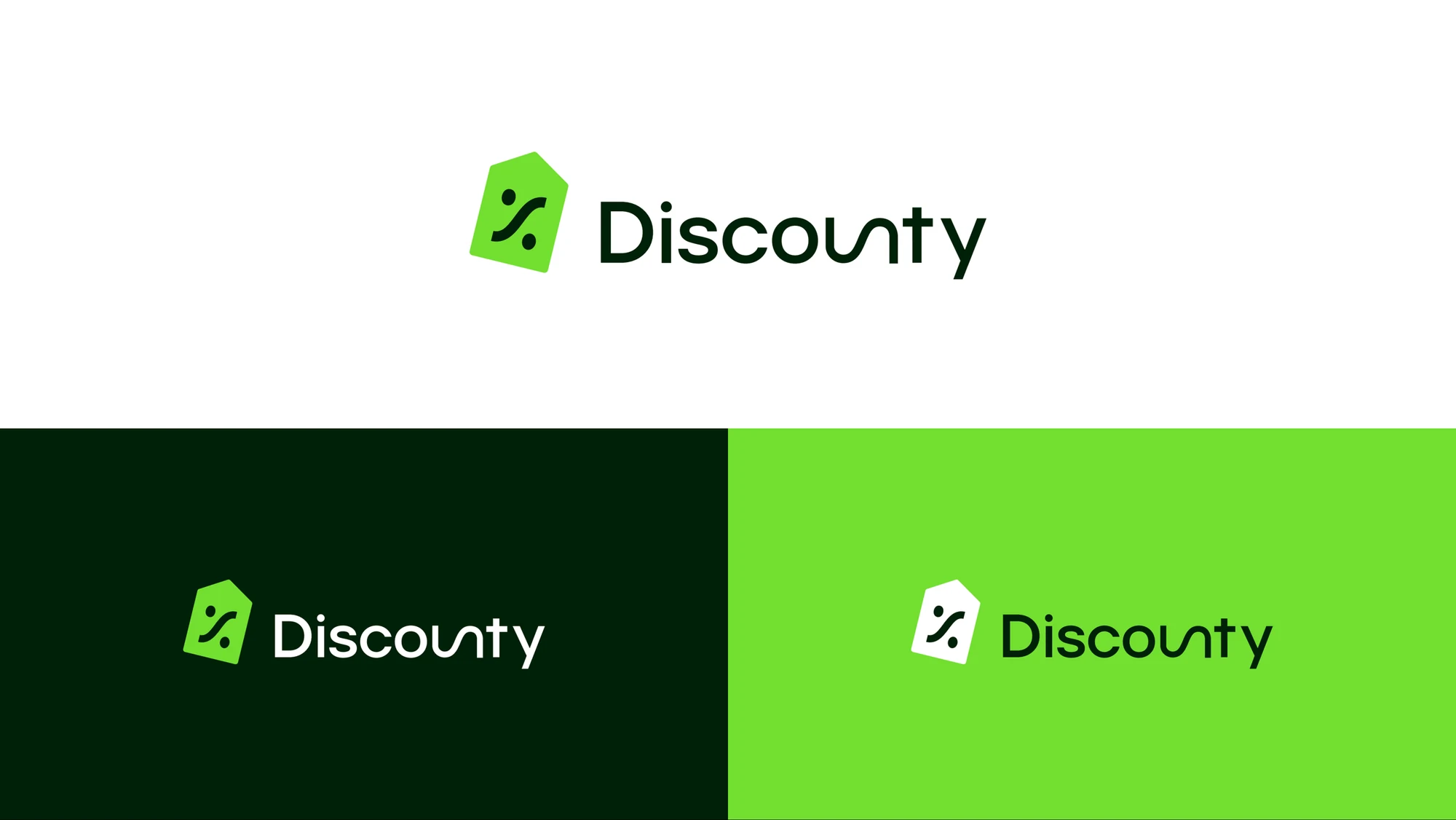 The new logo on white, on dark green and on bright green